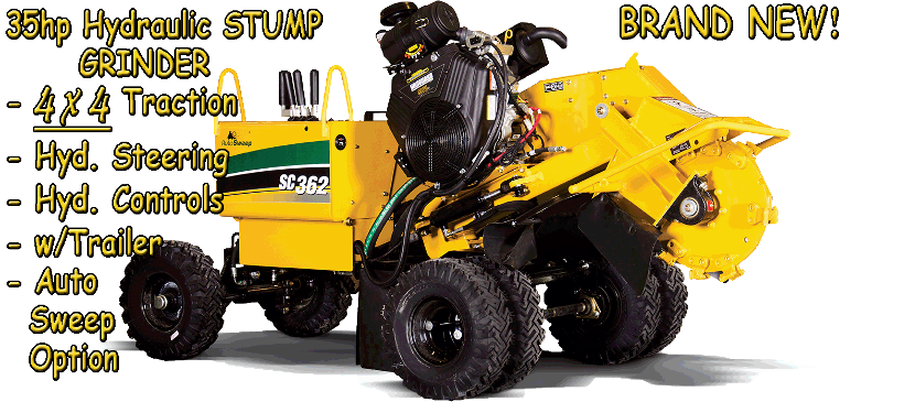 Hydraulic Stump Grinder 36hp w/Trailer and 6 wheels